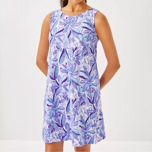 NWOT Lilly Pulitzer Eliza Cotton Swing Dress Floral Tropical Resortwear Purple M
